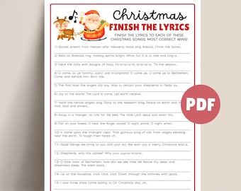 Christmas Song Game Finish the Lyrics Printable Christmas Party Game, Christmas Activity for Holiday Games Adult, Christmas Game Printable