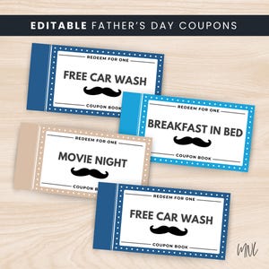 Coupon Book Template for Fathers Day Gift, Father’s Day Coupons Gift for Dad, Printable Coupons, Editable Coupon Book Template in Canva