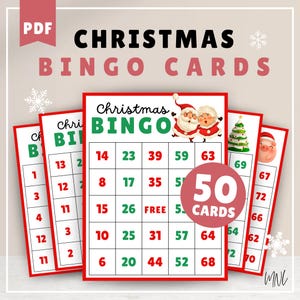 Kerstbingokaarten voor kerstfeestspel Afdrukbare kerstbingo voor kinderen en volwassenen Kerstactiviteit Kerstspel Vakantiebingo