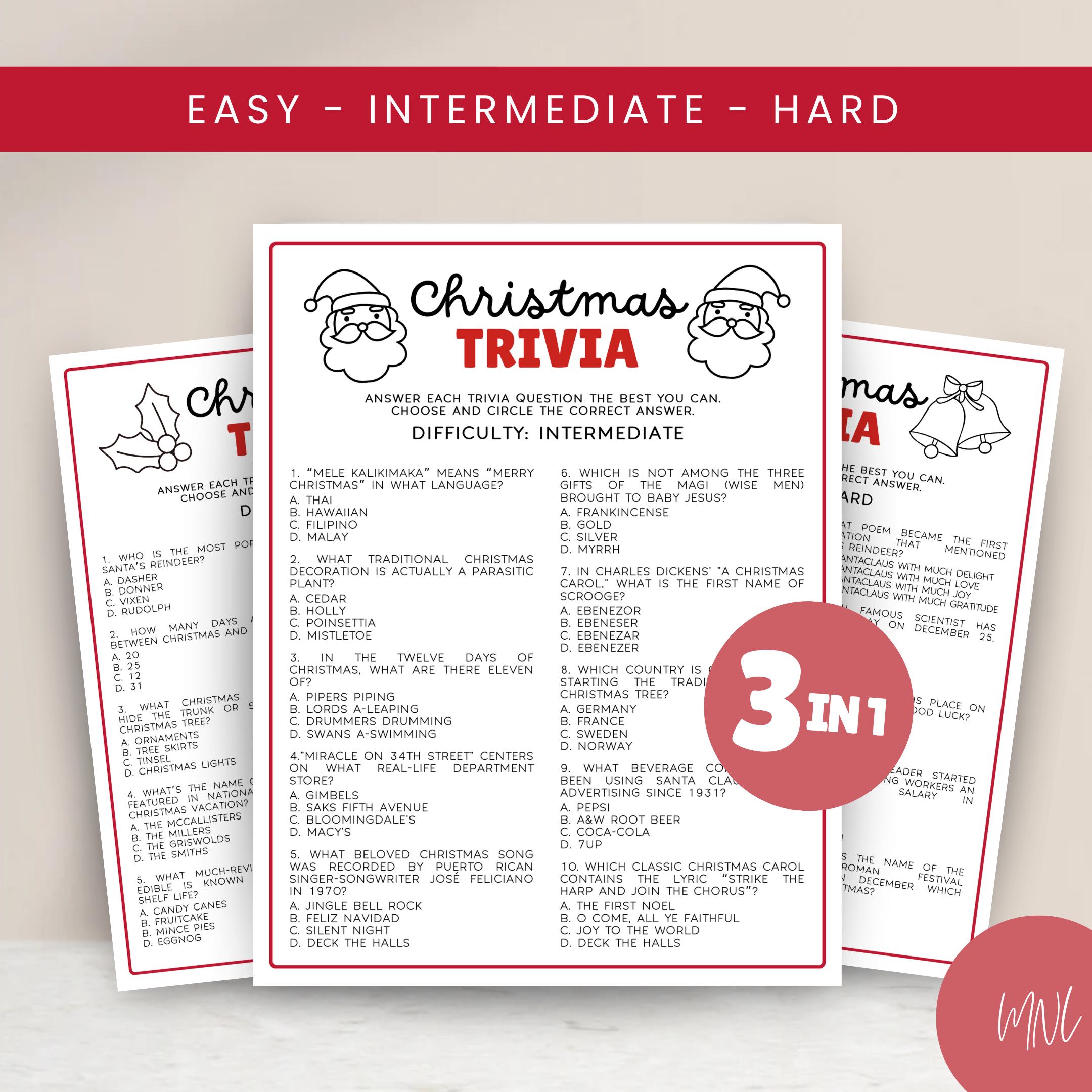 Christmas Trivia Game Bundle for Christmas Party Game, Christmas