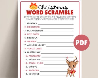 Christmas Word Scramble Game for Christmas Party Game Printable Christmas Activity, Christmas Word Game for Kids, Printable Holiday Game PDF