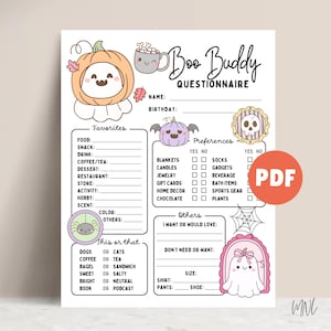 Boo Buddy Questionnaire for Halloween Coworker Questions, Staff Appreciation, All About Me Survey, Work Gift Exchange, Favorites Survey PDF