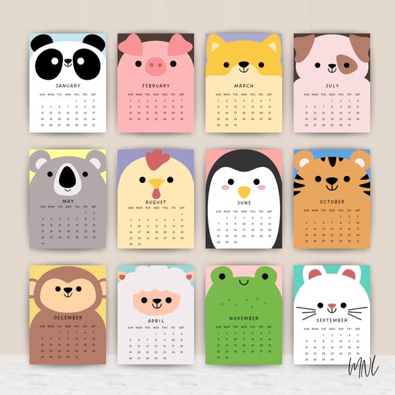 Printable Calendar 2026 for Kids Calendar 2026 Calendar Cute Calendar Homeschooler Calendar Printable Monthly Calendar Kids Animal Faces