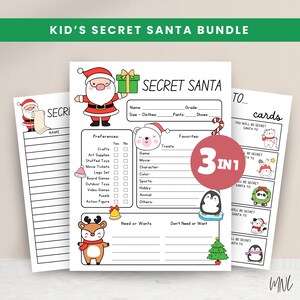 Paquete de cuestionarios de amigo secreto para niños Ideas para listas de regalos de intercambio de regalos para la fiesta de Navidad Encuesta de regalos de amigo secreto Imprimible de amigo secreto