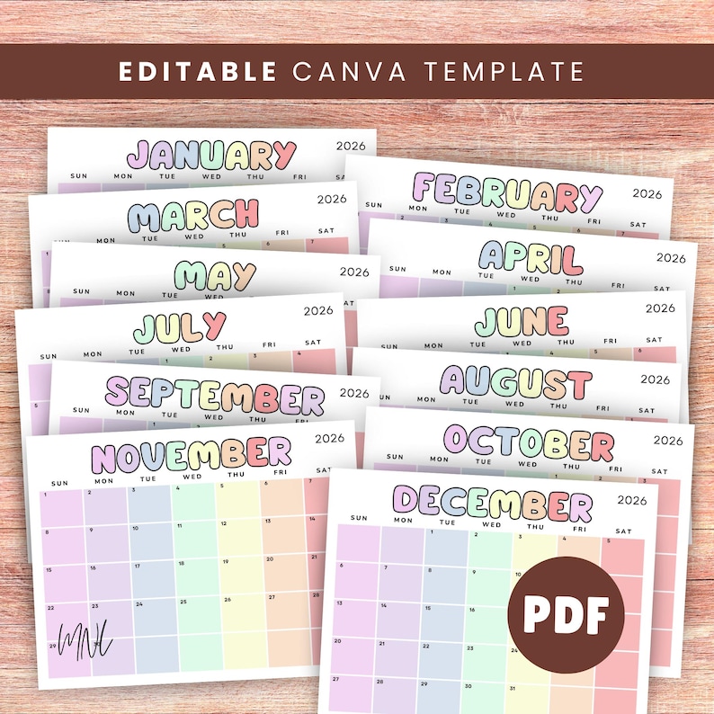 2026 Calendar Printable Calendar, Editable Calendar Template in Canva ...
