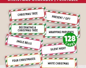Julcharader till julfesten, utskrivbara julspel, charadkort, roligt julspel för barn och vuxna, utskrivbar PDF