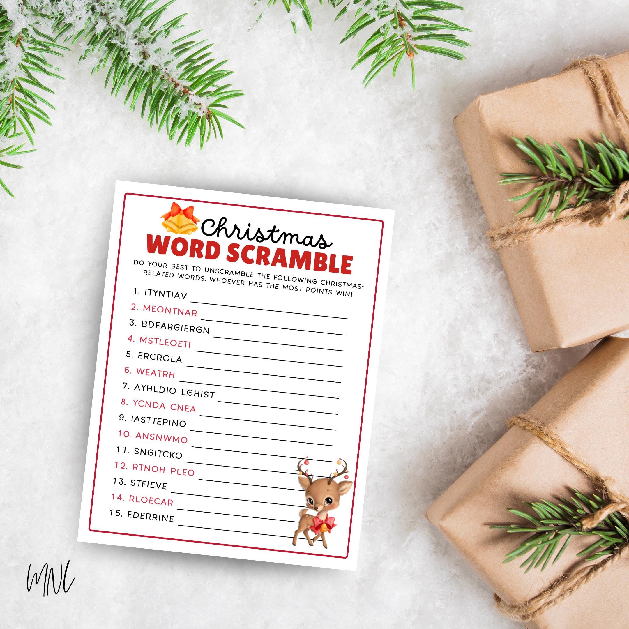 Christmas Word Scramble Game for Christmas Party Game Printable