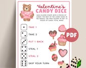 Valentine Candy Dice Game for Valentine Party Game Printable Valentine Games for Kids Teens Adults Valentine Activities Valentine Dice Game