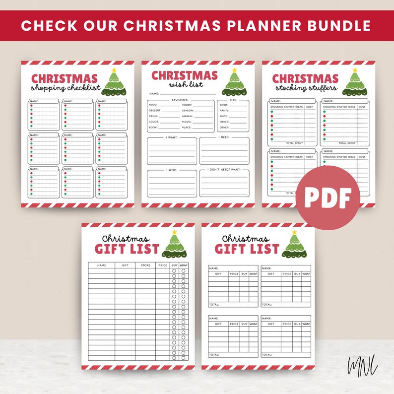 Weihnachtseinkaufsliste für Weihnachtsgeschenkliste druckbare Weihnachtsliste für Feiertagseinkäufe, Weihnachtsplaner, druckbares PDF für Weihnachten Bild 9
