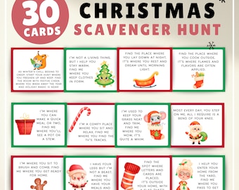 Christmas Scavenger Hunt for Christmas Party Game Printable Christmas Game for Kids Christmas Printable Indoor Outdoor Treasure Hunt Clues