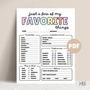 Favorites Survey For Coworker Questions Staff Appreciation All About Me Survey For Work Gift Exchange Teacher Appreciation Team Building PDF