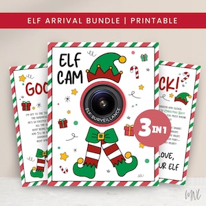 Paquete de llegada de elfo: carta de llegada de elfo, carta de despedida de elfo y cámara de elfo, carta de elfo en el estante para imprimir, carta de elfo de Navidad, correo de elfo para imprimir en PDF