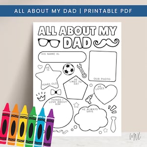 Alles über meinen Vater Fragebogen für Vatertagsaktivität, Alles über Papa Vatertagsgeschenk von Kindern, Vatertagskarte druckbares Geschenk für Papa
