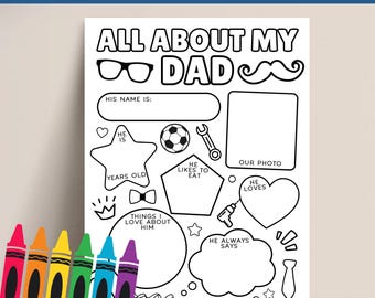 Cuestionario "Todo sobre mi papá" para el Día del Padre, regalo "Todo sobre mi papá" para niños, tarjeta imprimible para el Día del Padre.