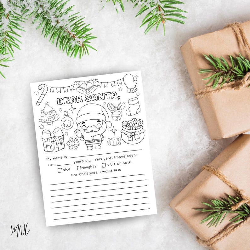 Letter to Santa Coloring Page Printable Christmas Wish List, Dear Santa ...