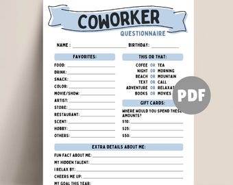 Favoriten-Umfrage für Coworker-Fragen, Wertschätzung des Personals Alles über mich-Umfrage für Arbeit Geschenkbörse Mitarbeiterfavoriten Team-Gebäude PDF