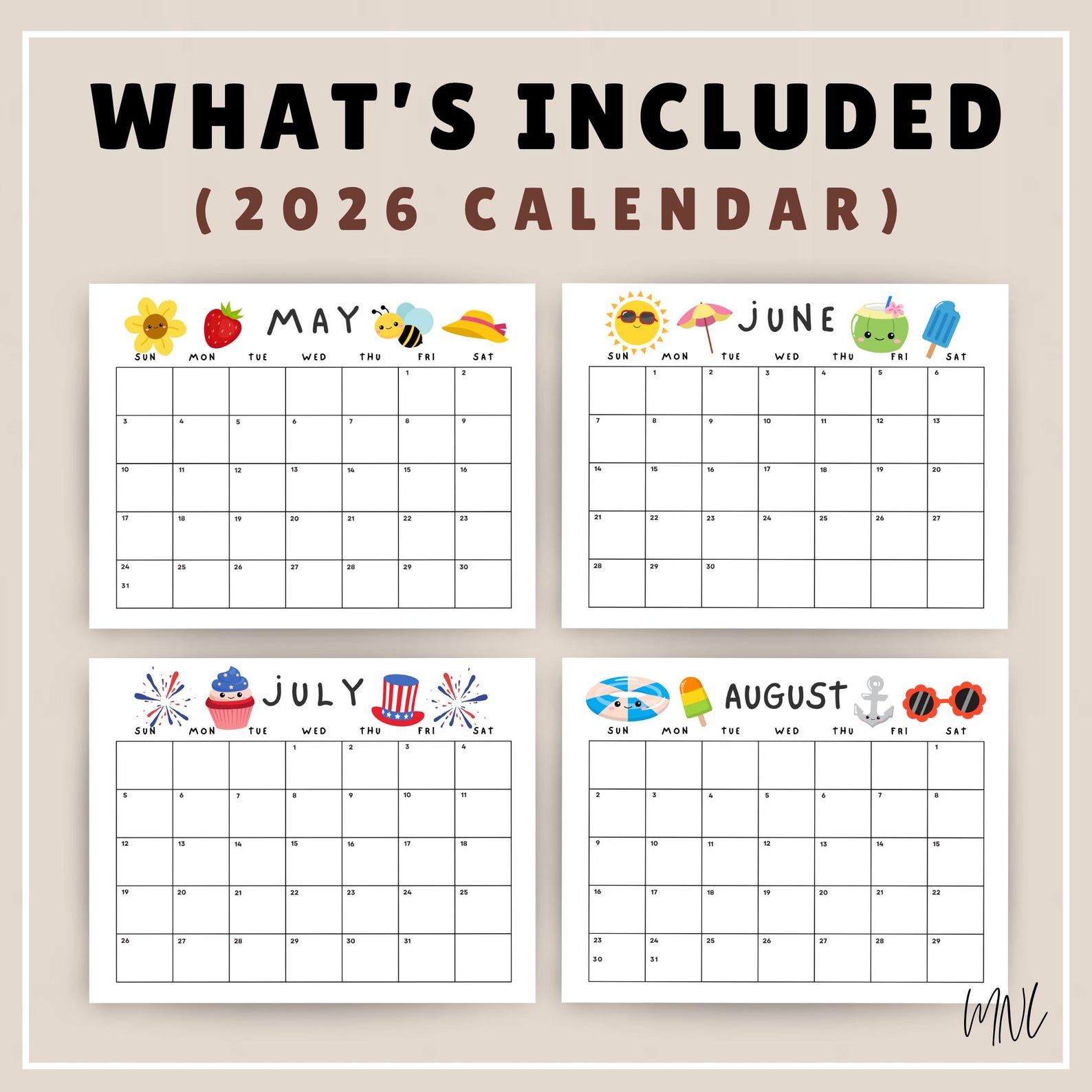 Printable Calendar 2026 for Kids Calendar 2026 Calendar Cute Calendar ...
