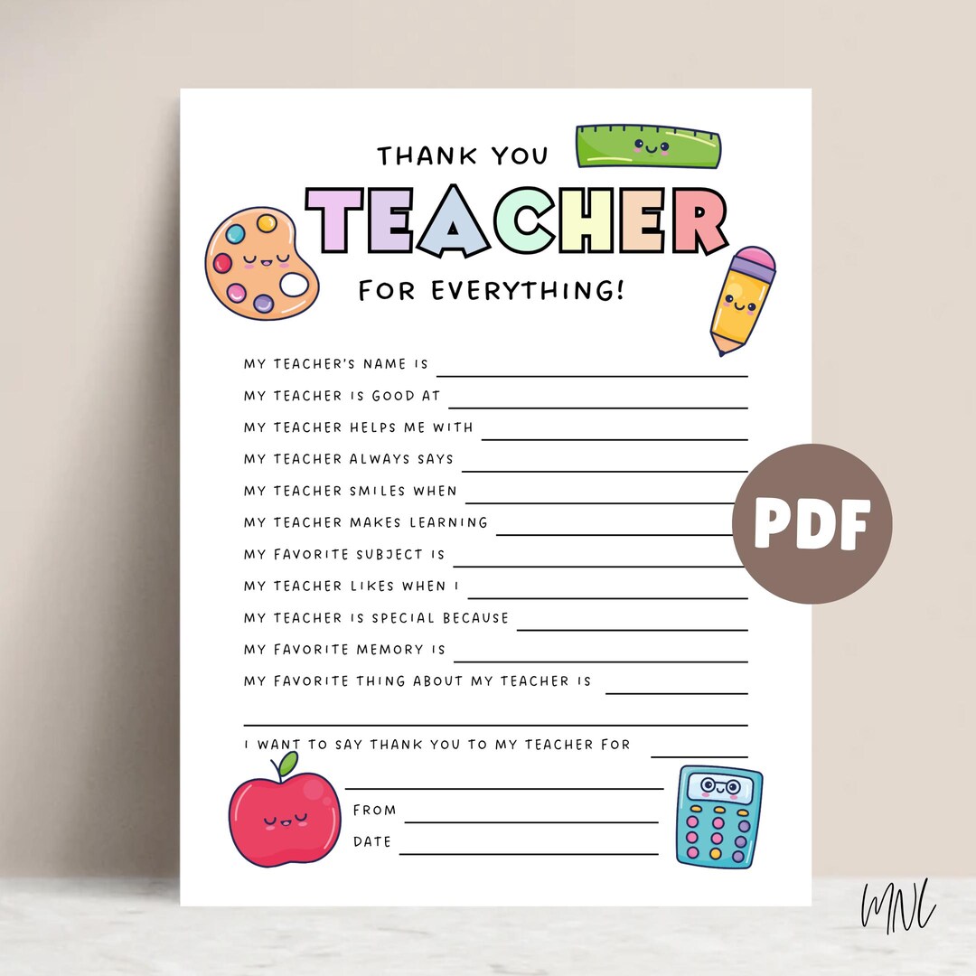 All About My Teacher Printable for Teacher Appreciation Week, Teacher ...