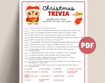 Christmas Trivia Game for Christmas Party Game, Christmas Quiz Office Party , Family Game, Holiday Party Game Christmas Game Printable PDF