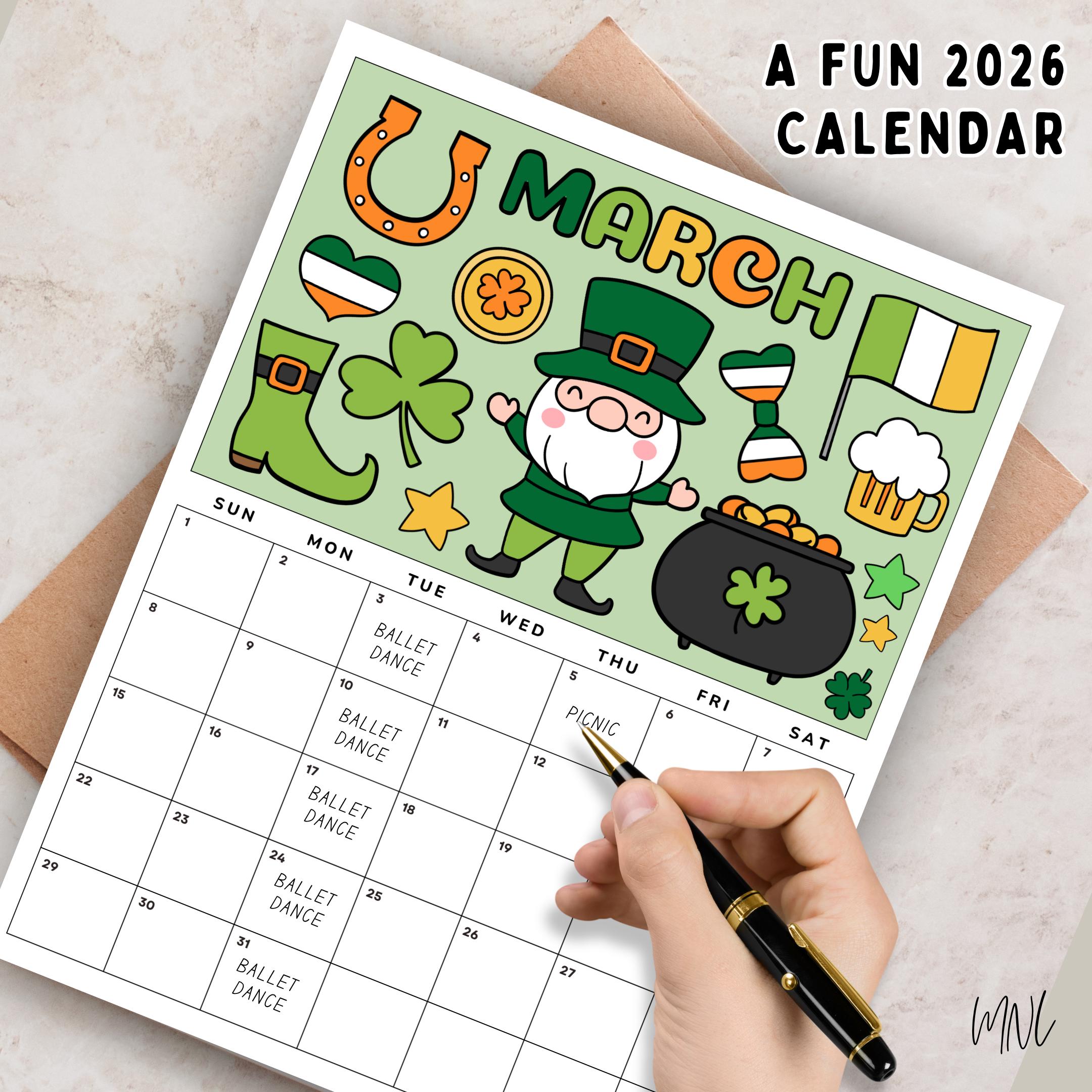 Kids Monthly Calendar 2026, Printable Coloring Calendar for Kids, 2026 ...