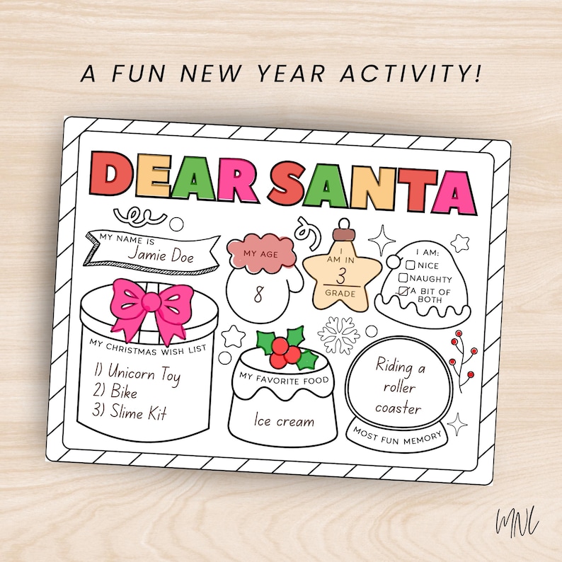 Letter to Santa Coloring Page Printable Christmas Wish List, Kids ...