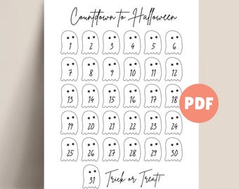 Halloween Countdown Calendar, Days Until Halloween Printable Halloween Activity for Kids Halloween Coloring Sheet, Halloween Calendar PDF