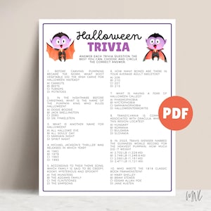 Halloween Trivia Game for Halloween Party Game, Halloween Game for Kids and Adults, Halloween Printable Trivia Game, Halloween Activity