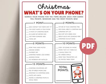 Christmas Whats On Your Phone Game, Christmas Phone Game for Christmas Party, Office Party Game Whats In Your Phone Christmas Game Printable