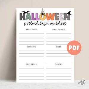 Halloween Potluck Sign up Sheet for Halloween Party, Printable Halloween Sign up Form for Potluck Party Food Sign up Sheet Potluck Printable