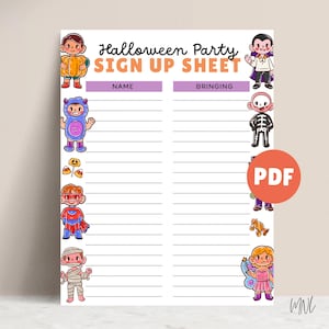 Halloween Potluck Sign up Sheet for Halloween Party, Printable Halloween Sign up Form for Potluck Party Food Sign up Sheet Potluck Printable