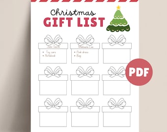 Printable Christmas Gift List for Christmas Shopping List, Christmas List for Holiday Shopping, Christmas Gift Planner, Gift Tracker PDF