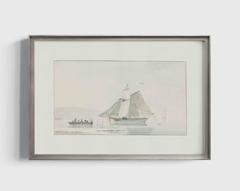 Digital Download Vintage Illustration | Nautical Sailing Vintage Print | Coastal Seaside Sailboat | A Ship At Bay