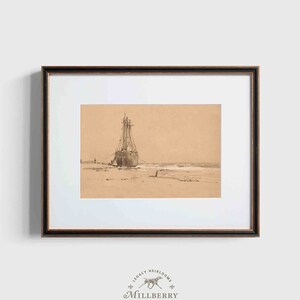 Vintage Nautical Sailboat Print: Seaside Sailing Art (Digital Download)