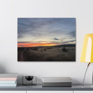 Canvas muurkunst - zonsondergang Colorado Prairie landschap, woondecoratie, natuurtafereel, wanddecoratie, rustieke hutdecoratie