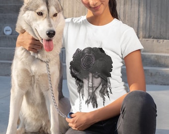 Gothic Rosen Unisex Softstyle T-Shirt, Schädel Blume T-Shirt, dunkle Rosen Shirt, elegantes Goth Top, gruseliges Blumen Tshirt