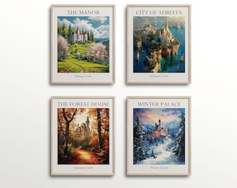 Set of 4 Prythian Courts Prints, Acotar Sarah J Maas Wall Art Booktok Bookish Merch art printable wall decor Gift
