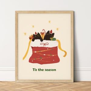 Christmas Cat Print, Christmas Printables, Christmas Gifts Art Print, Black Cat Wall Art, Christmas Wall Art, Cat Lover Decor, Cat Art