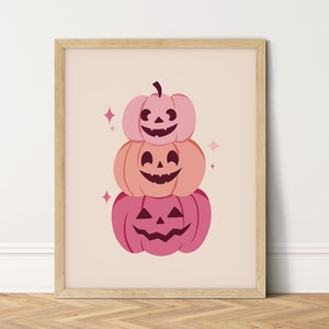 Pink Pumpkin Print, Pink Fall Wall Art,Printable Pink Halloween Decor, Three Cute Pumpkins Art Print