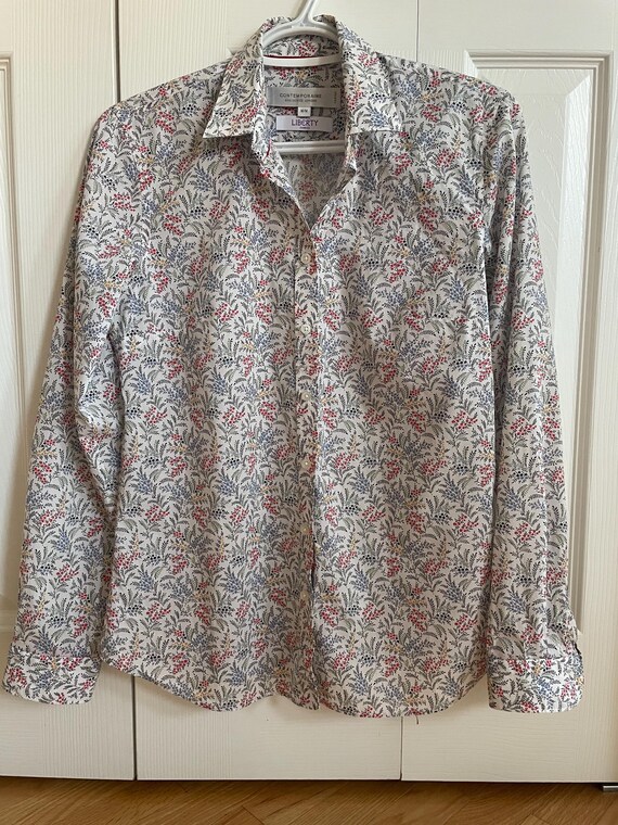 Vintage Liberty Fabrics Shirt Long Sleeve pre-owned Liberty of London Floral pattern White Buttoned Blouse Liberty Art Fabrics