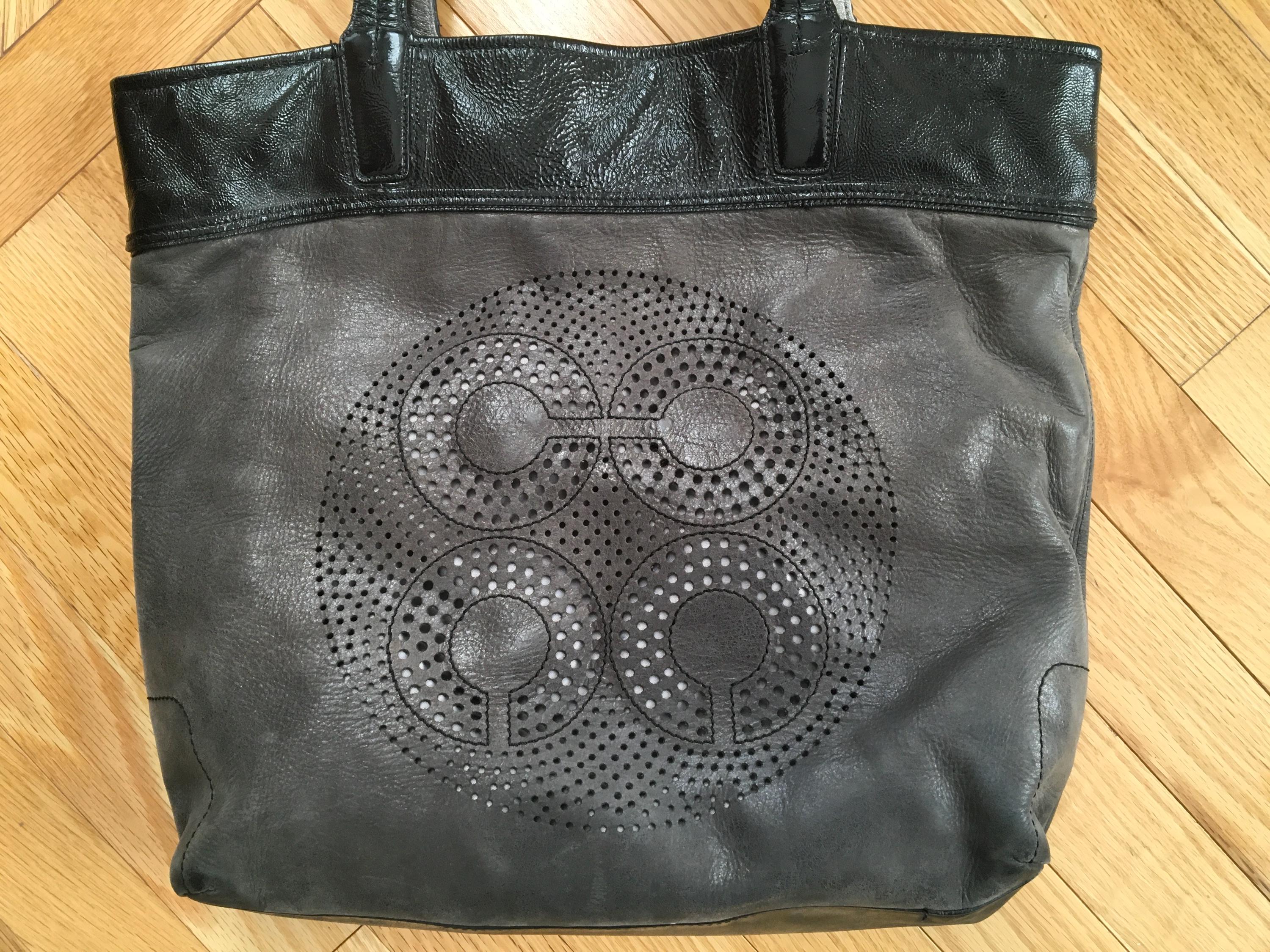 Authentic Coach Audrey Shoulder Tote Bag Perforated Pewter Black 