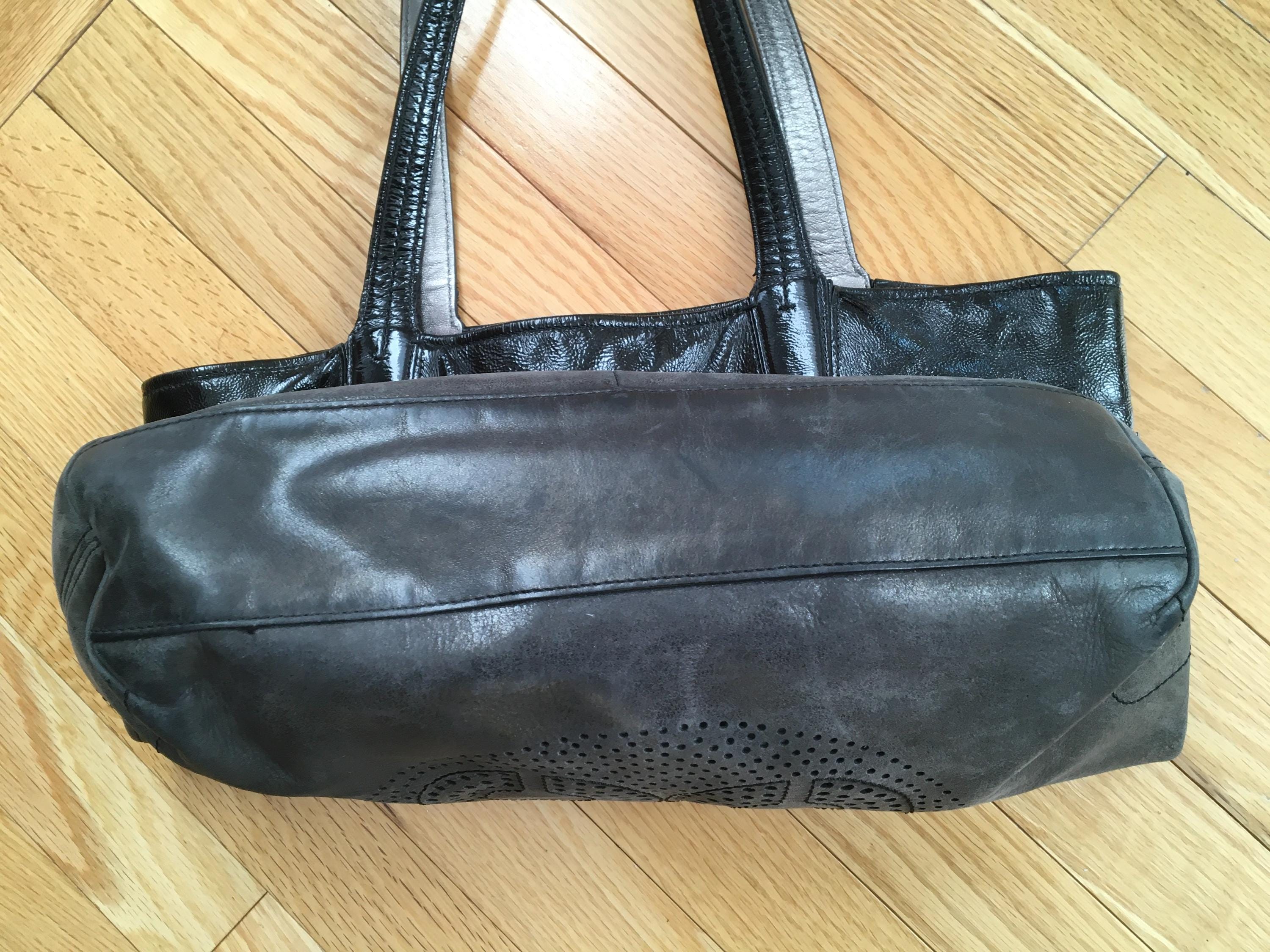 Authentic Coach Audrey Shoulder Tote Bag Perforated Pewter Black 