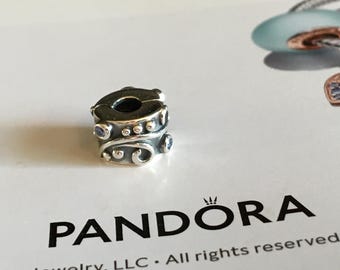 Authentic Retired Pandora Blue Tendril clip  Pre-loved Pandora Tendril Vine clip charm Pandora spacer Sterling Silver Blue CZ Floral charm
