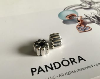Pair of Authentic Pandora Ribbed  clip spacers Pre-loved Pandora Ribbed clip charm Retired Pandora Sterling Silver charm