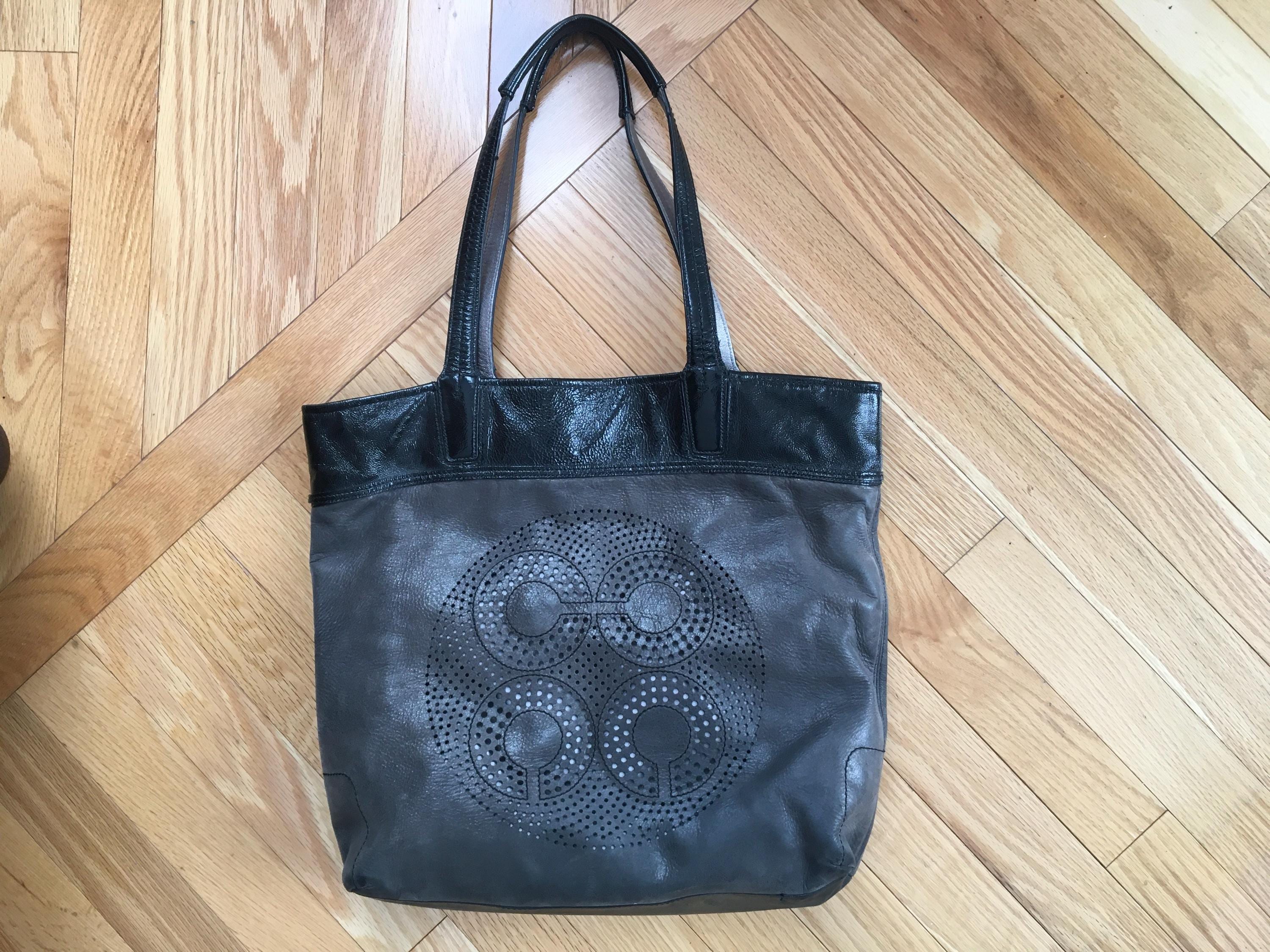 Authentic Coach Audrey Shoulder Tote Bag Perforated Pewter Black 