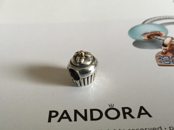 Authentic Pandora Cupcake Charm Pre-loved Pandora Cupcake Sterling Silver  Charm with solid 14K Cherry on top Retired Charm Christmas Gift