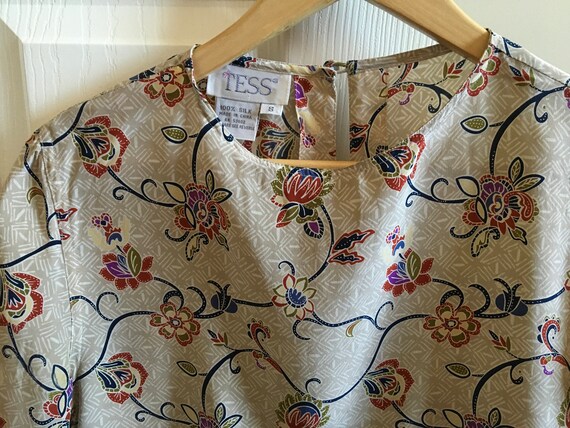 Vintage TESS Blouse 100% Silk Designer Shirt Tess Beige and