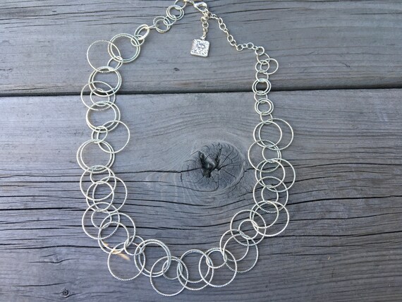 Silver tone necklace Interlocking circles necklac… - image 4