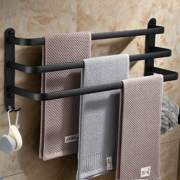 Bathroom Towel Rack / Dual Towel Rack / Triple Towel Rack / Black Bathroom Rack / Aluminium Storage Rack / Bathroom Accessories