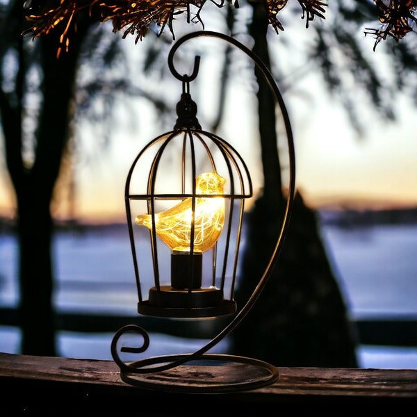 Iron Bird Cage Lamp - Bird Desk Lamp - Vintage Desk Lantern - Home Decor - Bird Cage Bed Side Lamp - Bed Side Lantern - LED Desk Lamp