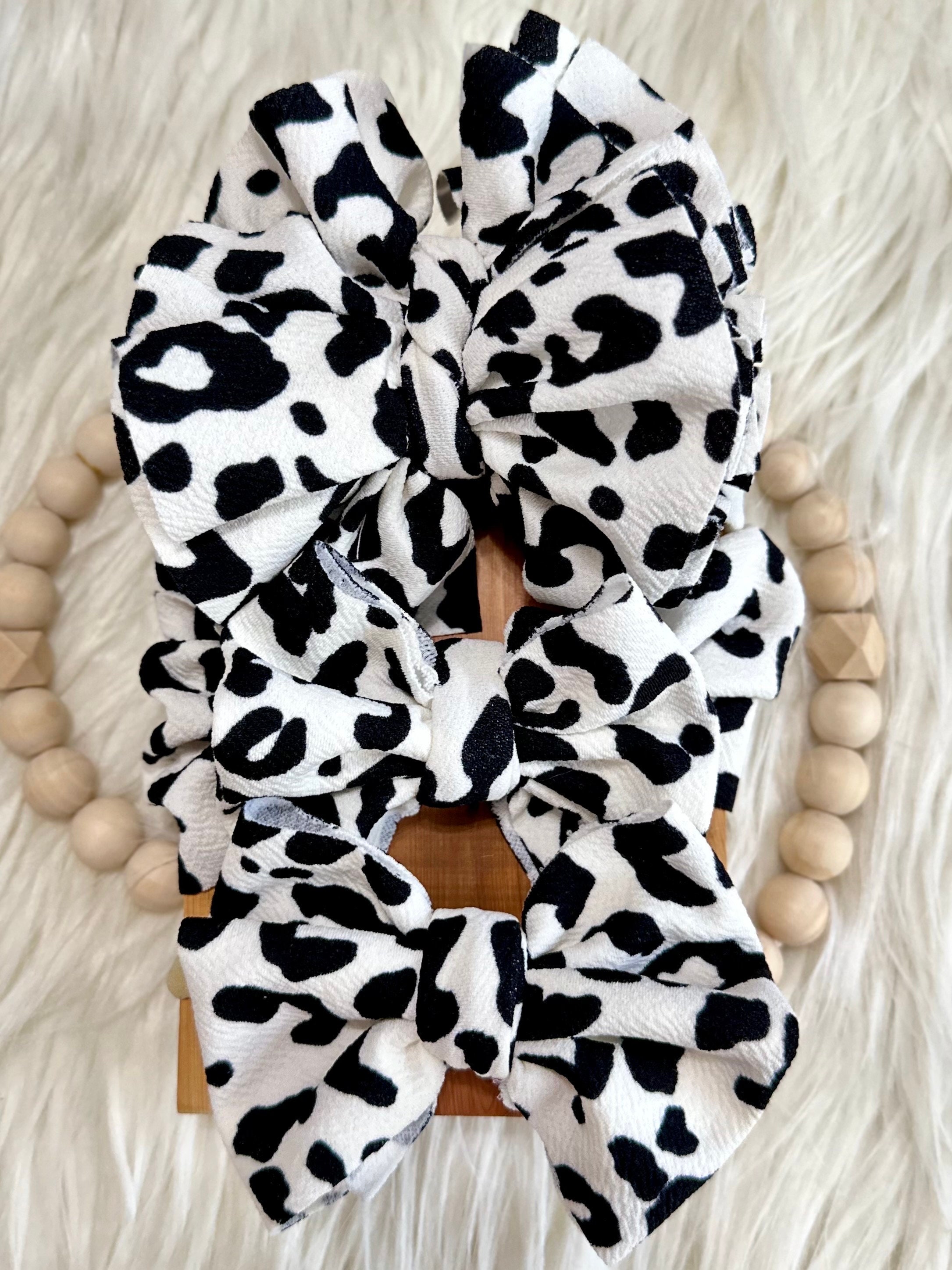 Cowhide Print Oversize Rhinestone Center Bow for Girls